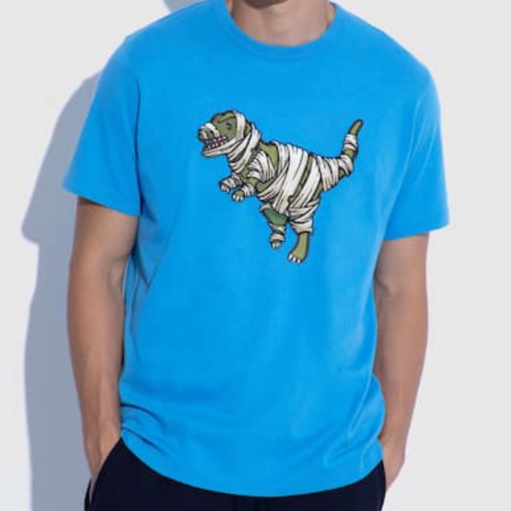 Coach x Michael B. Jordan T Shirt in Organic Cotton with Mummified Rexy in Blue - Picture 2 of 3